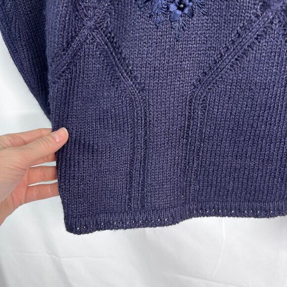 Jantzen Classics Vintage Hand Embroidered Navy Blue Sweater Size Small - Picture 6 of 11